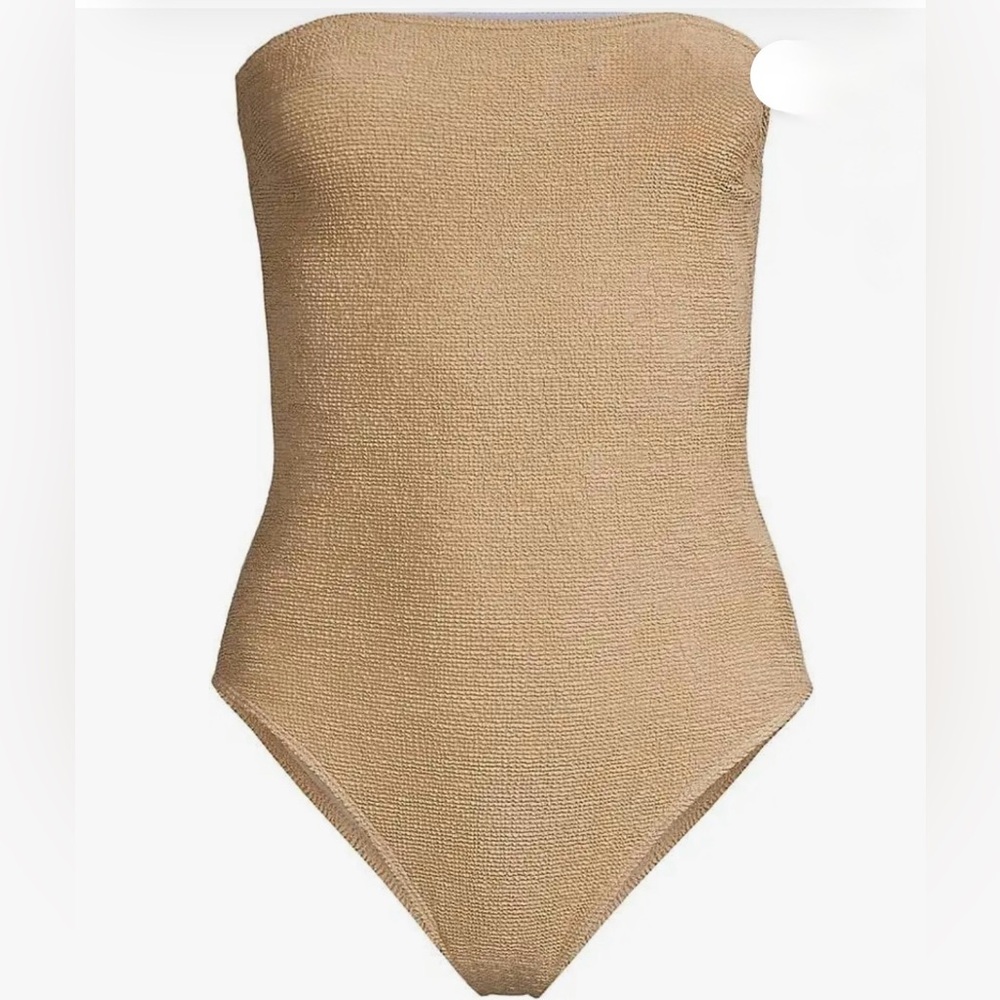 FAITHFULL THE BRAND Strapless One Piece Swimsuit Small Textured Plain Stone